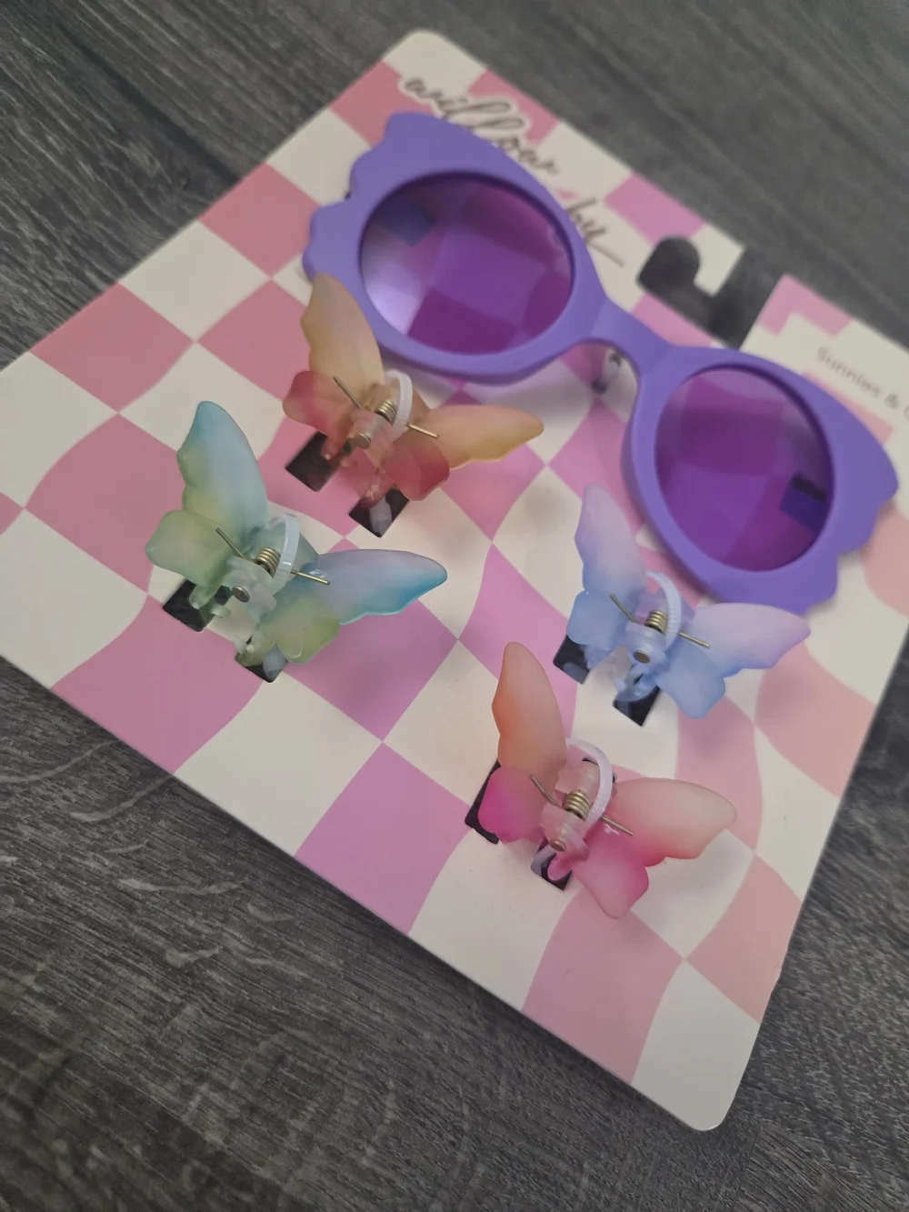 Girls Purple Sunglasses with Butterfly Claw Clips NEW